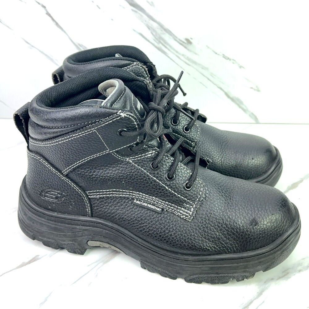 Skechers Work Boots Mens US 10 EUR 43 Black Leather Steel Toe 77143MC